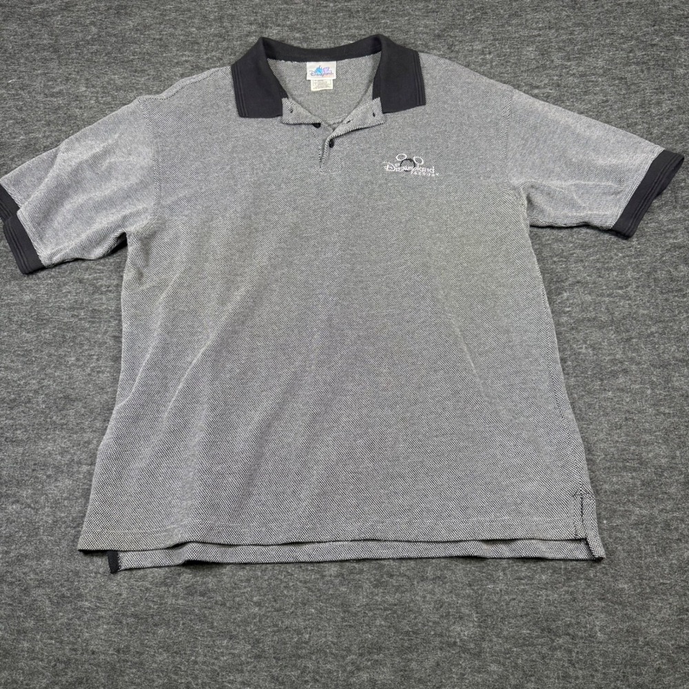 Vintage Disneyland‎ Resort Mens Large L Gray Black Embroidered Logo Polo Shirt